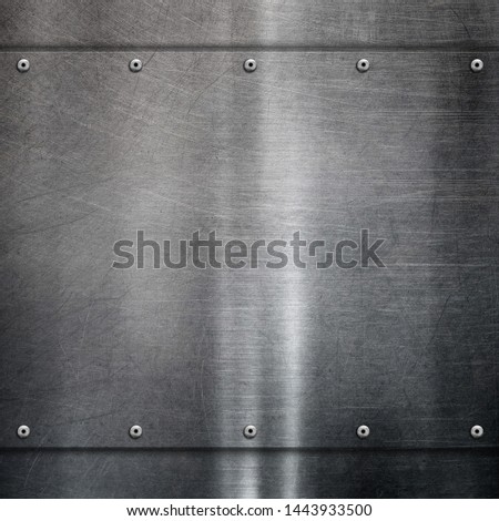 Brushed steel plate with rivets scratches metal background