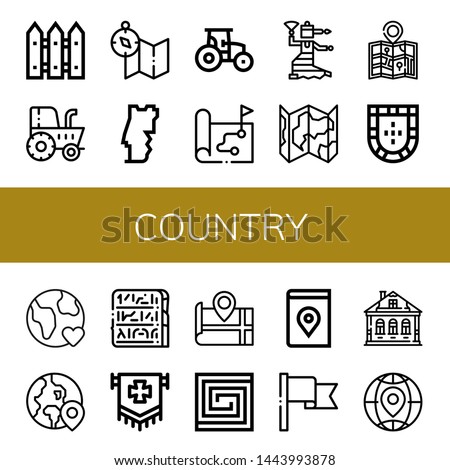 Set of country icons such as Fence, Tractor, Map, Portugal, Flamenco, Earth, Globe, Egypt, Flag, Portuguese, Izba , country