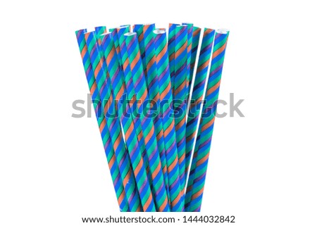 Paper straw of different colors on isolated background