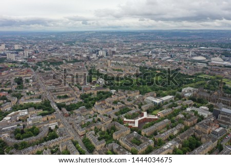Glasgow west end drone cityscape