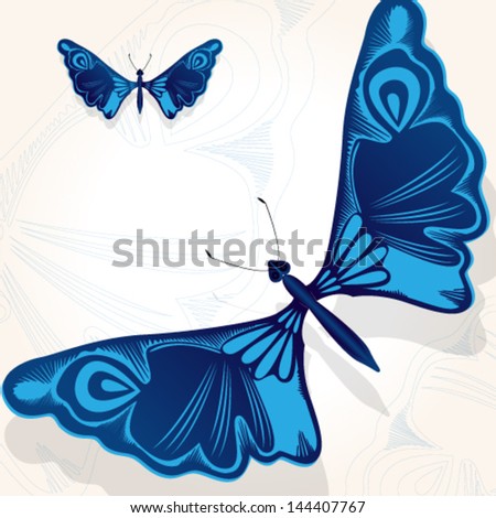 Vector illustration of beautiful blue butterfly.