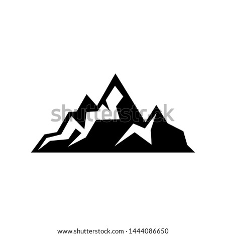 High mountain icon logo vector illustration design template.Mountain top black silhouette with snowy peak.