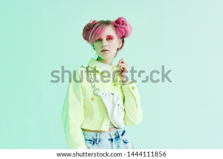 woman with pink hair fashion retro style