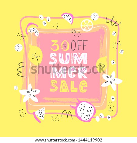 30% off summer sale hand drawn vector lettering. Scandinavian style poster, banner design and voucher.