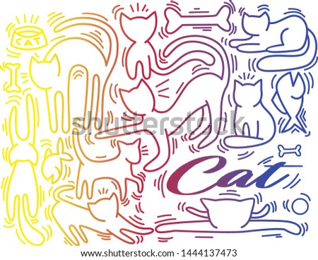  rainbow gradient line drawing of Cats characters 