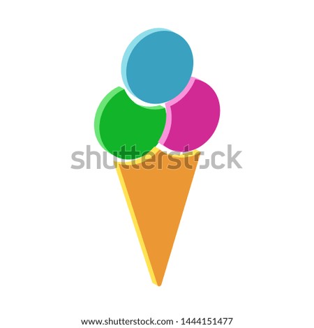 Ice cream three balls in a waffle cone.Isometric and 3D view.
