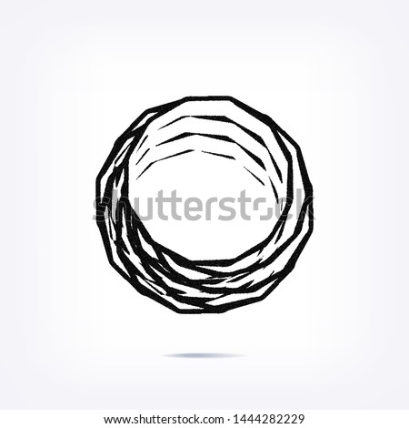 Abstract twisted stippled element on white background. Spiral dotted shape.