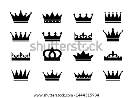 Set of crown icons. Collection of crown awards for winners, champions, leadership. Vector isolated elements for logo, label, game, hotel, an app design. Royal king, queen, princess crown. 