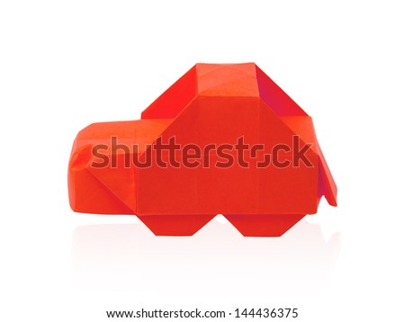 Origami red isolated cartoon car on a white background