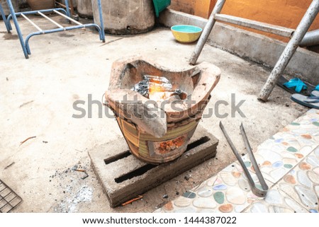 Old wood burning stove with prepare to cooking in asia.