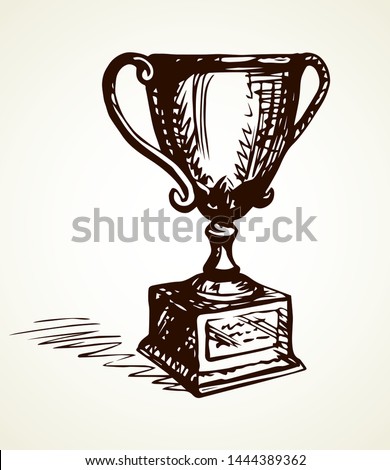 Gilded metal old rank won player status vase isolated on white space for text. Freehand outline black ink hand drawn object logo emblem pictogram in art retro doodle style pen on paper. Closeup view