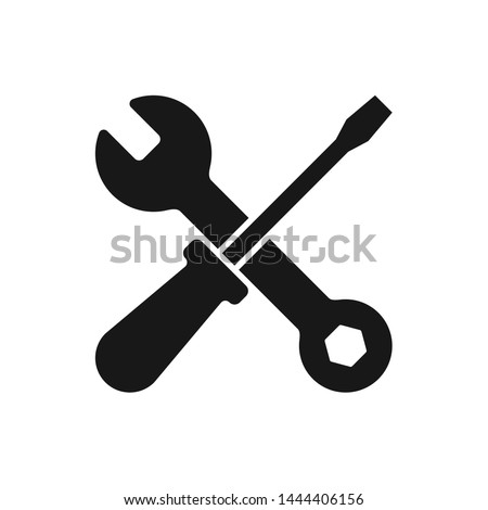 Crossed screwdriver and wrench icon, Spanner and flathead silhouette, Repair symbol Royalty-Free Stock Photo #1444406156