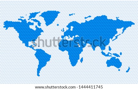 Vector illustration. Hexagonal restricted world map image in blue tones.