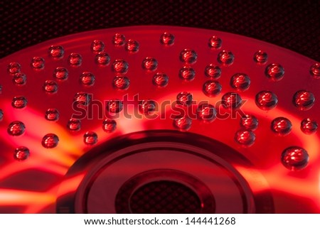 Abstract music background, colorful water drops on CD/DVD disc