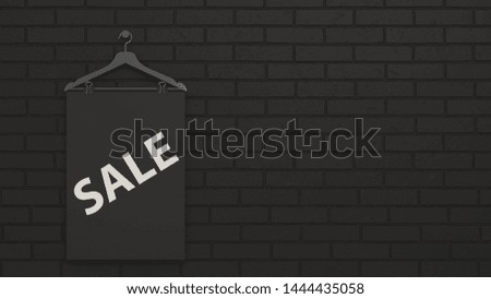 Black Sale poster on hanger with binder clips. Picture or photo mockup in the interior. 3D render illustration