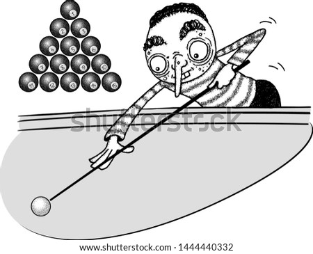 A character playing pool game. Balls set included