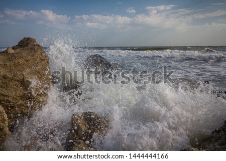 Wet stones and sea. Black sea view. Crimea