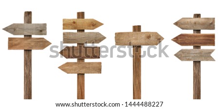 collection of various wooden sign on white background