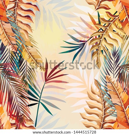 Abstract tropical plants pattern. Vector illustration.	
