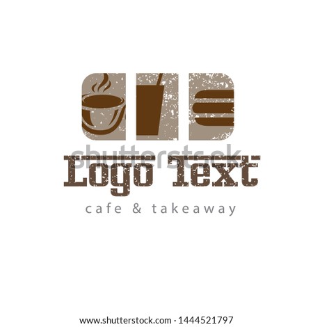 Coffee Shop / Cafe / Takeaway logo vector with brown colour and grunge old vintage look in it, dummy text. Coffee Shop Logo for multipurpose use.