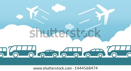 Horizontal Banner With Vehicles. Vector Illustration.