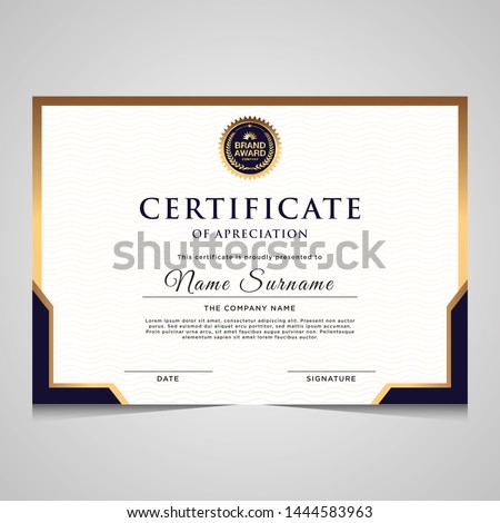 elegant blue and gold diploma certificate template. Use for print, certificate, diploma, graduation Royalty-Free Stock Photo #1444583963