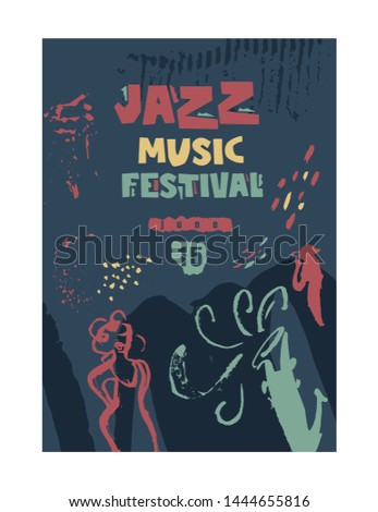 Colorful jazz festival poster. Hand drawn lettering Jazz music festival. Musicians singers and musical instruments vector illustration. For web, invitation, postcard, banner, poster