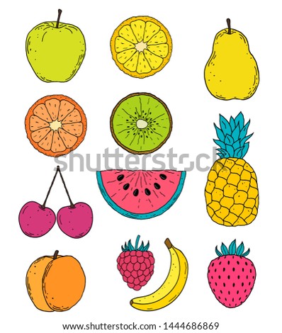 Collection of hand drawn fruits on white background