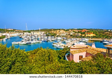 Harbor in Porto Cervo, Sardinia, Italy Royalty-Free Stock Photo #144470818