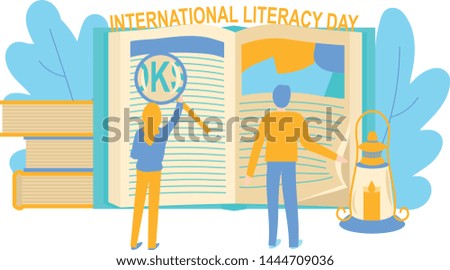 happy literacy day book magazine page card poster retro vintage vector illustration flat  book festival  library  banner cartoon  education colorful  reading 