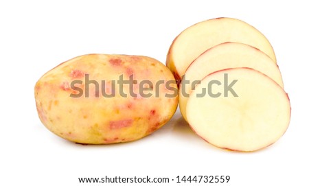 Potatoe and slices on white background isolated.