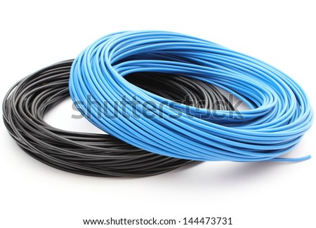 Blue and black cable isolated on white background