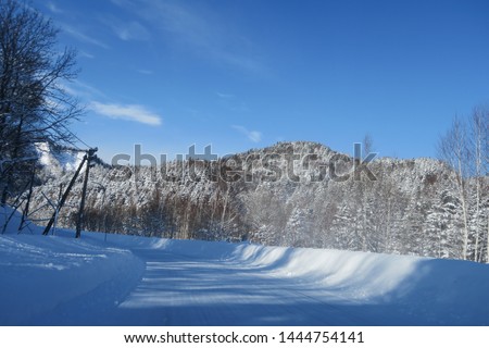 Landscape of winter roadside in Hokkaido, Japan 
