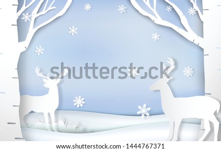 Paper art of reindeer and snowflake Christmas background illustration