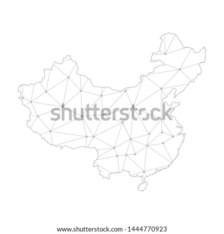 Polygonal abstract with communications network map of China, 3D mesh polygonal network line. Vector illustration. Royalty-Free Stock Photo #1444770923