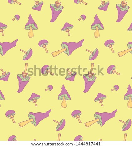 Pattern of forest mushrooms - vector hand drawn sketch. 