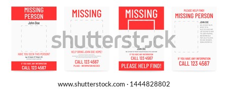 Missing poster template. Person lost banner design Royalty-Free Stock Photo #1444828802