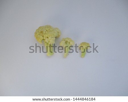 three cauliflower arranged in a row with an isolated white background