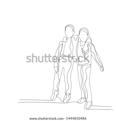 vector, isolated, sketch with child lines, boys friends