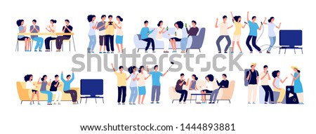 Friends together. Friendship between people. Smiling best friends spending time relaxing and talking. Flat vector characters isolated on white Royalty-Free Stock Photo #1444893881