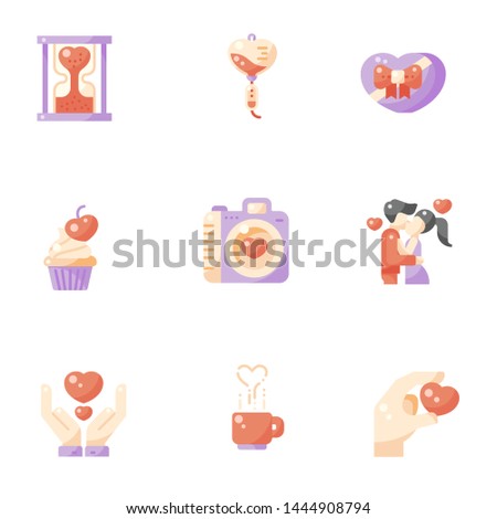 Vector hearts set. Perfect Love symbol. Valentine's Day sign, emblem isolated on white background with shadow, Flat style for graphic and web design