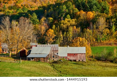 Jenne Farm with barn at sunny autumn day in Vermont, USA