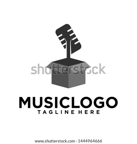 Music box vector template. Microphone music logo