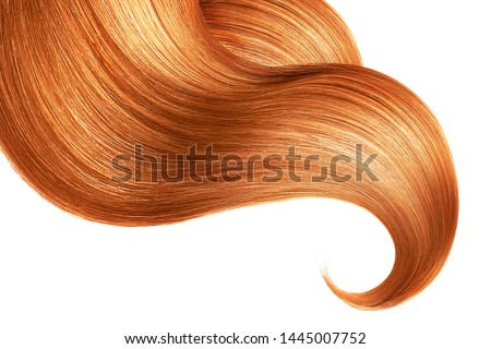Red hair isolated on white background. Long ponytail	
