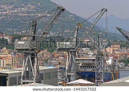 Tall Cranes Equipment at Shipyard in Italy