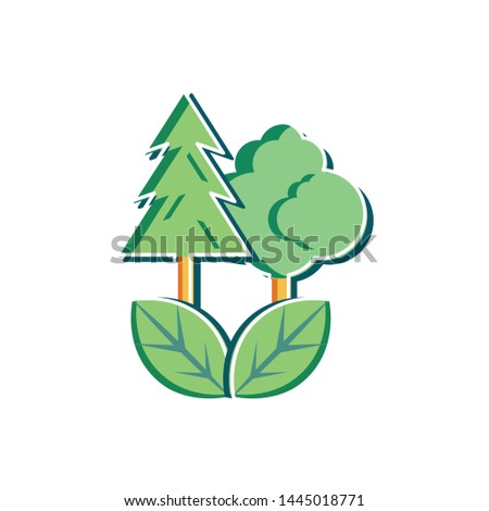 Isolated pine and tree with leaves design