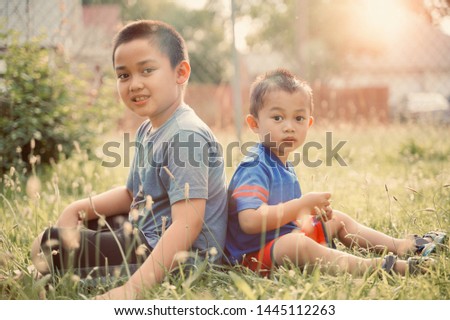 two children on a picnic . happy family in the park .