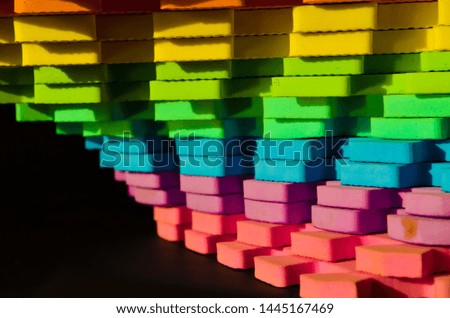 Rainbow stripes, steps with leaves, futurism abstraction on a black background