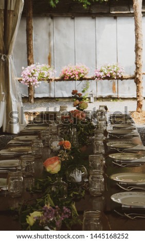 Farmhouse barn farm wedding table settings rustic decor