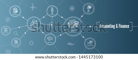 Accountant or Accounting Icon Set and Web Header Banner Royalty-Free Stock Photo #1445173100